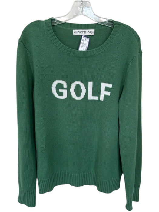 Ellsworth & Ivey Size M Green & White Cotton Long Sleeve Golf Knit Sweater Green & White / M