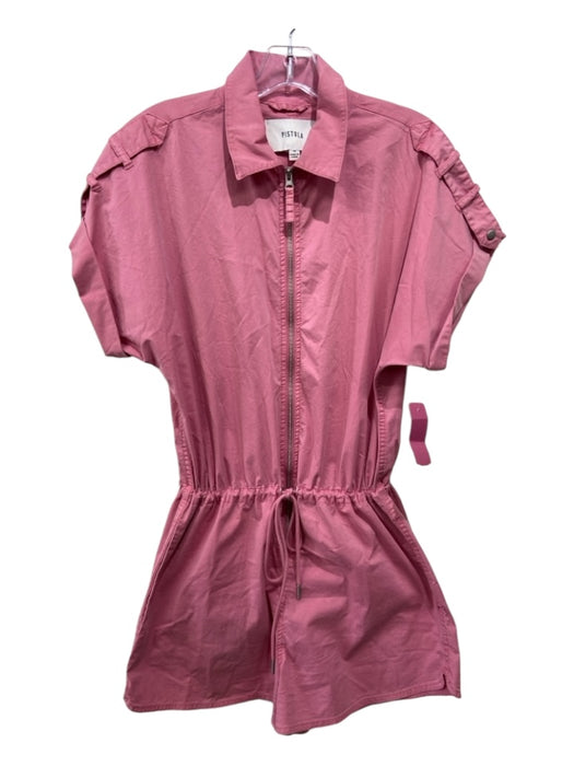 Pistola Size M Pink Cotton Blend Zip Front Drawstring Short Sleeve Romper Pink / M