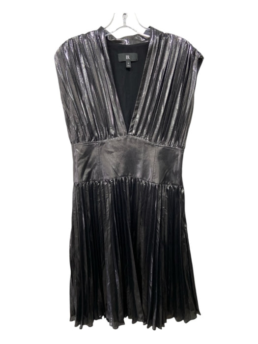 Banana Republic Size 6 Metallic Black Polyester Pleated V Neck Sleeveless Dress Metallic Black / 6