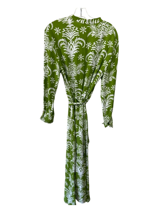 Zara Size L Green & White Polyester Button Down Floral Long Sleeve Maxi Dress Green & White / L