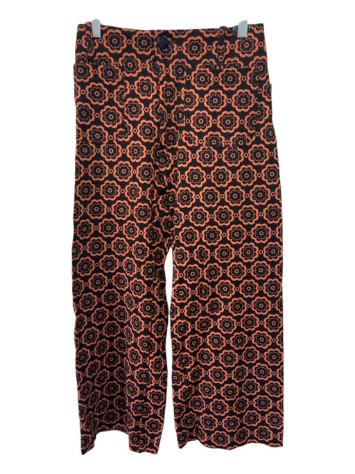 Maeve Size 27 Black & Orange Viscose Floral Button & Zip Front Pants Black & Orange / 27