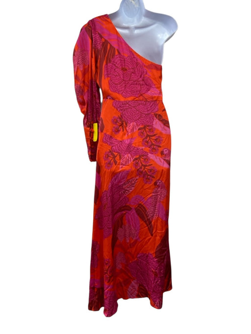 Farm Rio Size S Orange & Pink Viscose One Sleeve Floral Print Leg Slit Dress Orange & Pink / S