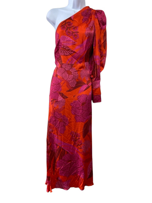 Farm Rio Size S Orange & Pink Viscose One Sleeve Floral Print Leg Slit Dress Orange & Pink / S