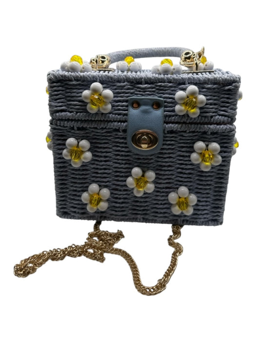 By Jenna Lee Blue & Yellow Wicker Beaded Flowers Turnlock Chain Strap Bag Blue & Yellow / S