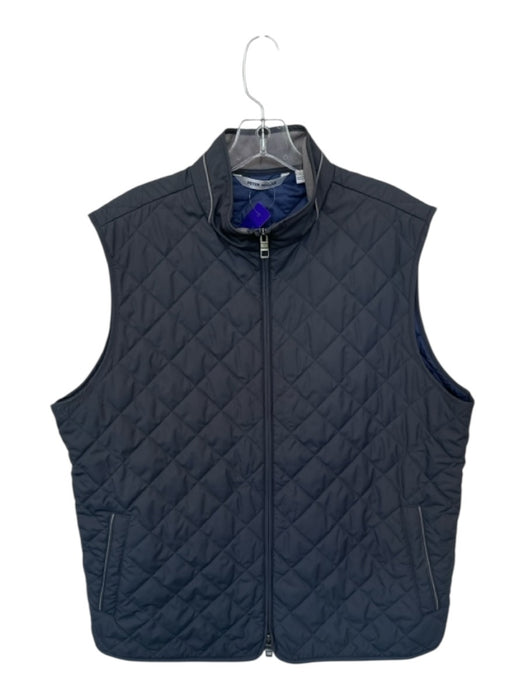 Peter Millar Size L Gray & Navy Print Recycled Polyester Quilted Full Zip Vest Gray & Navy Print / L