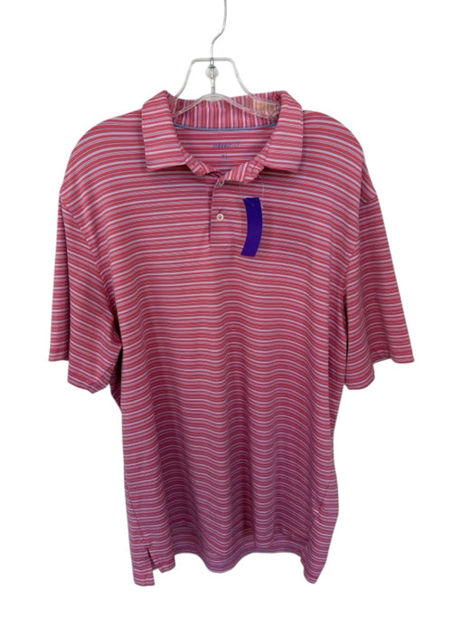 Johnnie-O Size XL Coral Polyester Striped Golf Men's Polo Coral / XL
