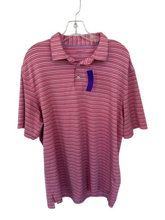Johnnie-O Size XL Coral Polyester Striped Golf Men's Polo Coral / XL