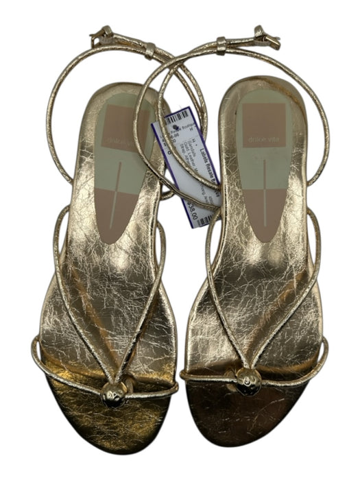 Dolce Vita Shoe Size 8 Gold Leather Metallic Thong Ankle Strap Sandals Gold / 8