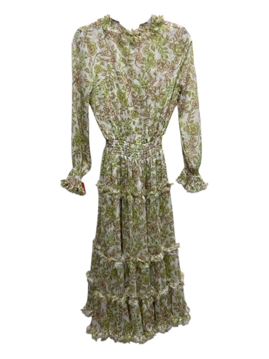 Misa Size XS Green & Multi Polyester V Neck Sheer Smock Waist Tiered Dress Green & Multi / XS