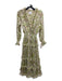 Misa Size XS Green & Multi Polyester V Neck Sheer Smock Waist Tiered Dress Green & Multi / XS