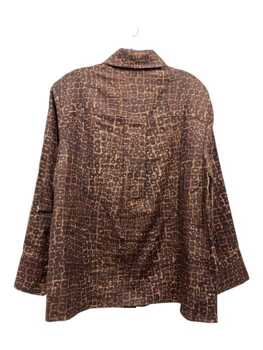 Reformation Size S Brown Linen Collared Button Up Wide Sleeve Animal Print Top Brown / S