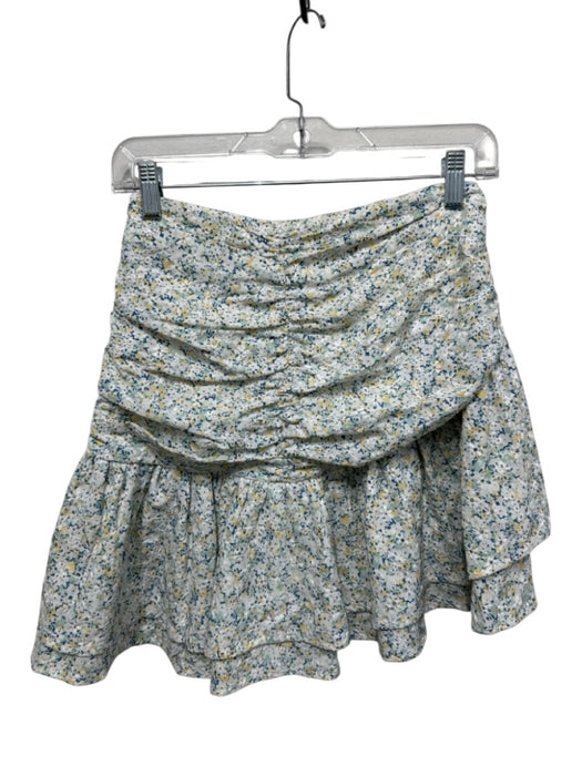 En Saison Size XS White & Multi Polyester Back Zip Floral Print Ruched Skirt White & Multi / XS