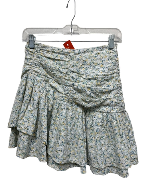 En Saison Size XS White & Multi Polyester Back Zip Floral Print Ruched Skirt White & Multi / XS