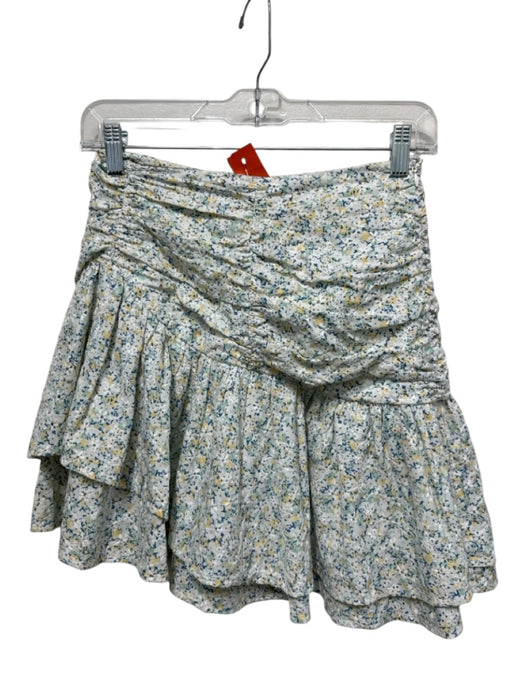 En Saison Size XS White & Multi Polyester Back Zip Floral Print Ruched Skirt White & Multi / XS