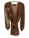 Retrofete Size XS Bronze Viscose Sequined Mini Tie Belt V Neck Dress Bronze / XS