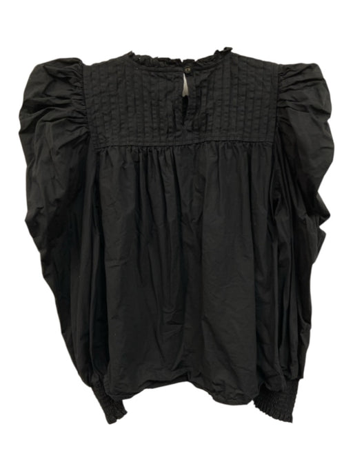 Cleobella Size S Black Cotton Long Sleeve Keyhole Back Pintuck Puff Sleeve Top Black / S