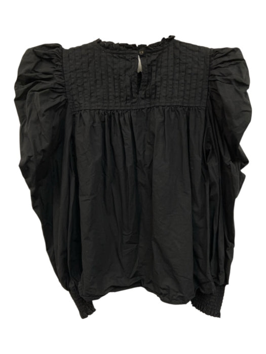 Cleobella Size S Black Cotton Long Sleeve Keyhole Back Pintuck Puff Sleeve Top Black / S