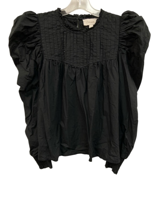 Cleobella Size S Black Cotton Long Sleeve Keyhole Back Pintuck Puff Sleeve Top Black / S