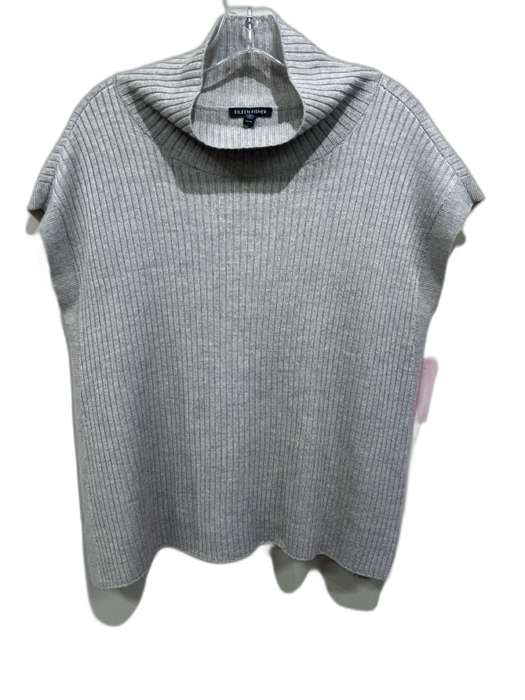 Eileen Fisher Size XS Beige Wool Ribbed Knit Mock Neck Sleeveless Sweater Beige / XS