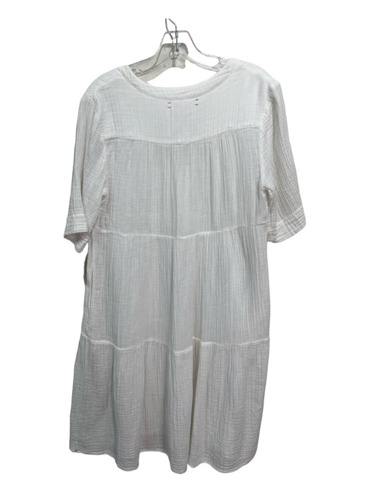 XiRENA Size Small White Cotton Textured Short Sleeve V Neck Hidden Pocket Dress White / Small