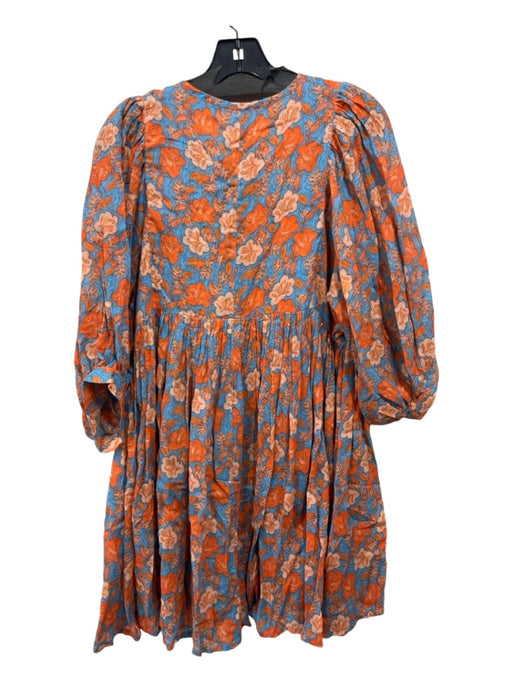 Sundry Size 2 Blue & Orange Cotton floral print Tie Detail Dress Blue & Orange / 2