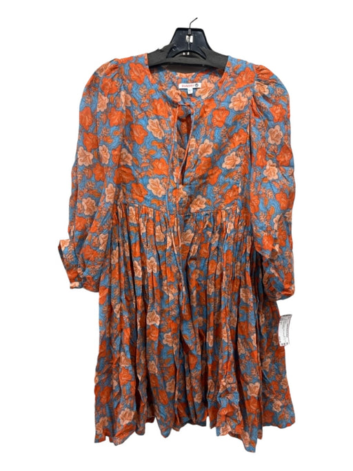 Sundry Size 2 Blue & Orange Cotton floral print Tie Detail Dress Blue & Orange / 2