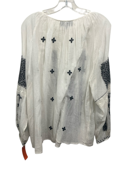 Nili Lotan Size S White & Black Cotton V Neck Tie Neck Embroidered Top White & Black / S