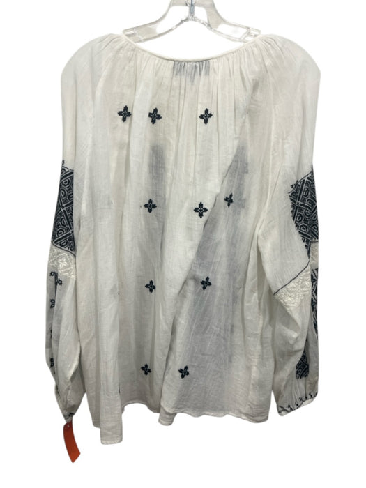 Nili Lotan Size S White & Black Cotton V Neck Tie Neck Embroidered Top White & Black / S