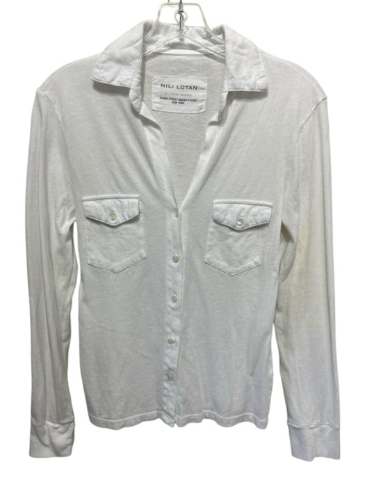 Nili Lotan Size S White Cotton V Neck Long Sleeve Button Front Patch Pocket Top White / S