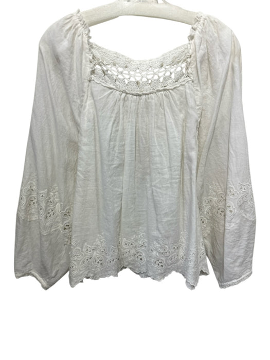 Ulla Johnson Size 8 White Cotton Lace Detail Square Neck Balloon Sleeve Top White / 8
