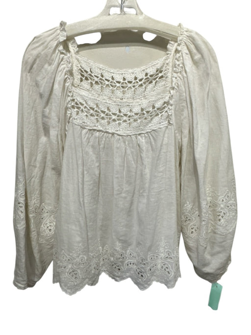 Ulla Johnson Size 8 White Cotton Lace Detail Square Neck Balloon Sleeve Top White / 8