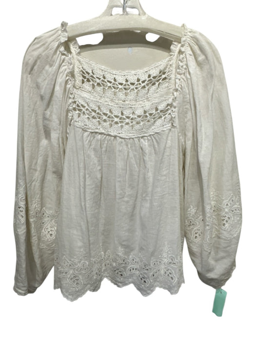 Ulla Johnson Size 8 White Cotton Lace Detail Square Neck Balloon Sleeve Top White / 8