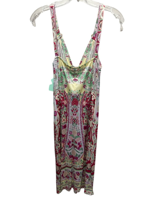 Elie Tahari Size S Red, Green & Multi Silk V Neck Printed Sleeveless Midi Dress Red, Green & Multi / S