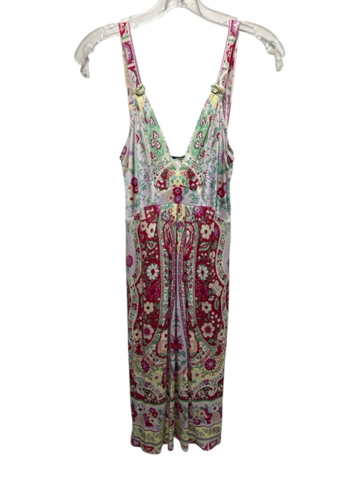 Elie Tahari Size S Red, Green & Multi Silk V Neck Printed Sleeveless Midi Dress Red, Green & Multi / S
