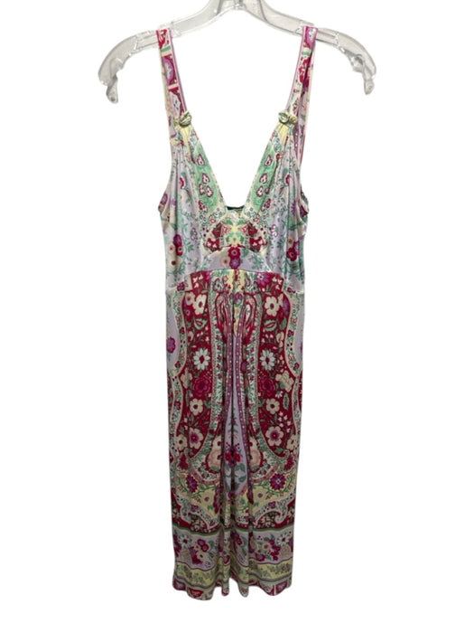 Elie Tahari Size S Red, Green & Multi Silk V Neck Printed Sleeveless Midi Dress Red, Green & Multi / S