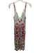 Elie Tahari Size S Red, Green & Multi Silk V Neck Printed Sleeveless Midi Dress Red, Green & Multi / S