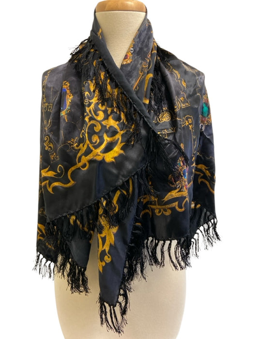 L'agence Navy & Multi Silk Printed Tassels scarf Navy & Multi