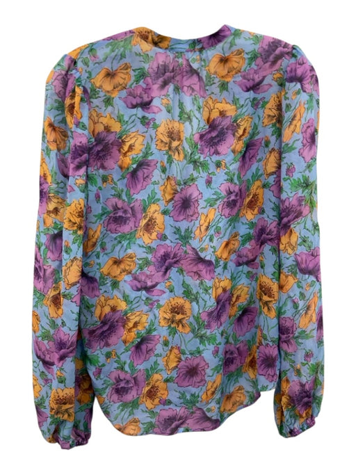 Veronica Beard Size 4 Blue & Multi Silk V Neck Floral Semi Sheer Top Blue & Multi / 4