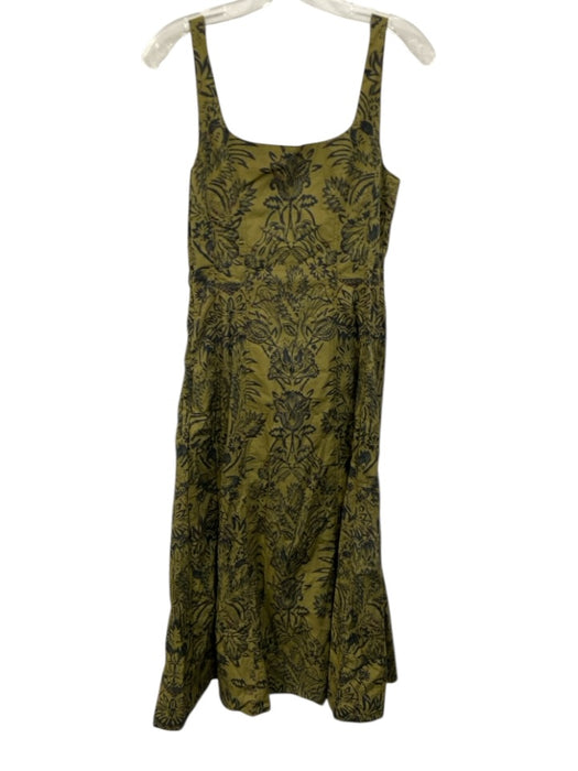 Ulla Johnson Size 4 Green & Black Cotton Floral Sleeveless Zip Close Maxi Dress Green & Black / 4