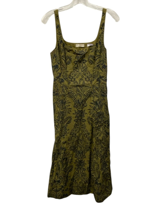 Ulla Johnson Size 4 Green & Black Cotton Floral Sleeveless Zip Close Maxi Dress Green & Black / 4