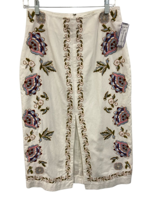 Marie Oliver Size 4 White & Multi Cotton Blend Floral Embroidered Skirt White & Multi / 4