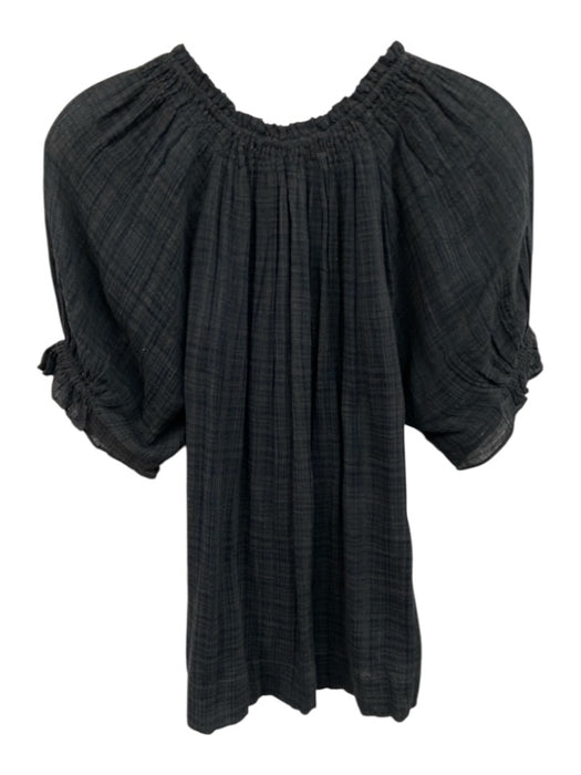Apiece Apart Size S Black Cotton Blend Keyhole Front 1/2 Sleeve Plaid Top Black / S