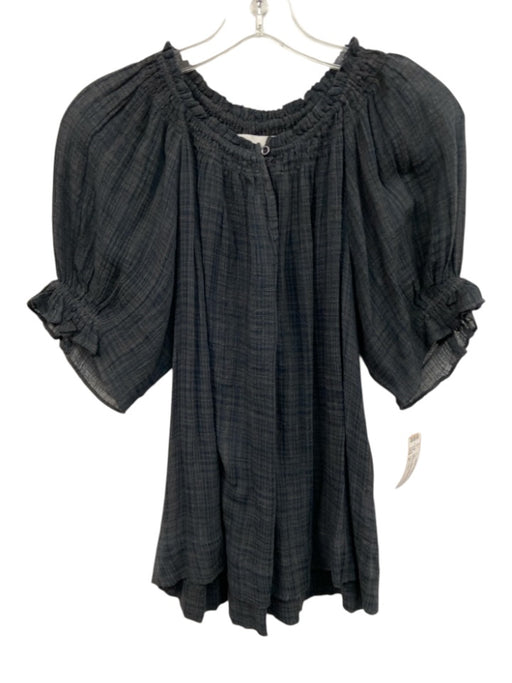 Apiece Apart Size S Black Cotton Blend Keyhole Front 1/2 Sleeve Plaid Top Black / S
