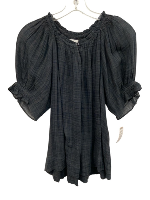 Apiece Apart Size S Black Cotton Blend Keyhole Front 1/2 Sleeve Plaid Top Black / S