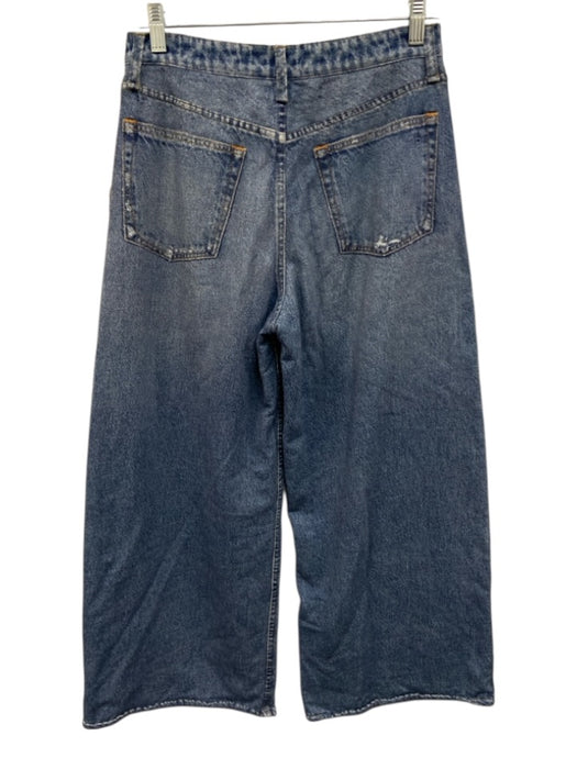 Rag & Bone Size 27 Blue Cotton Zip & Button Whiskering Wide Leg Faded Jeans Blue / 27
