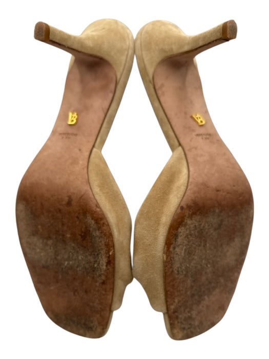 Veronica Beard Shoe Size 7.5 Beige Leather Suede Kitten Heel Open Toe Pumps Beige / 7.5