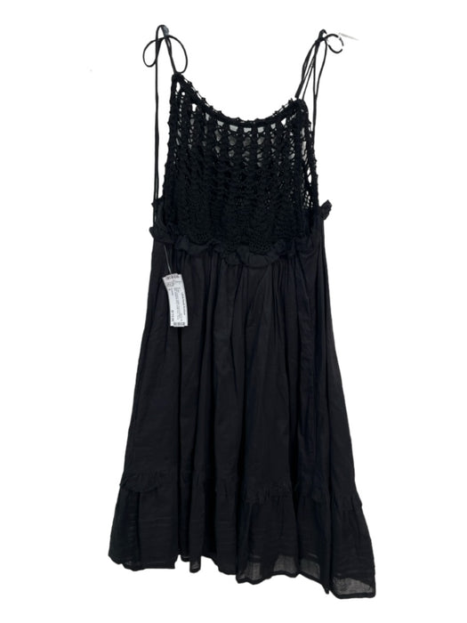 Cleobella Size 4 Black Organic Cotton Crochet Bodice Midi Spaghetti Strap Dress Black / 4