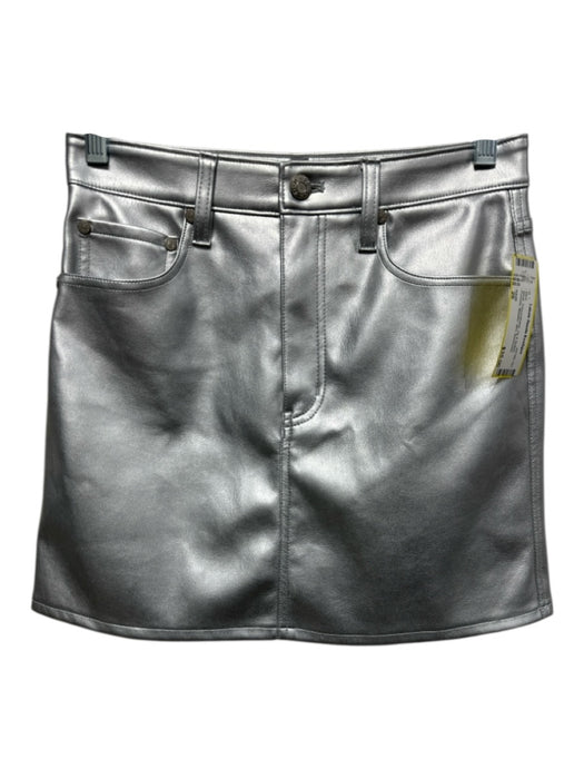 DAZE Size 26 Silver Polyurethane Zip & Button Pockets Metallic Mini Skirt Silver / 26