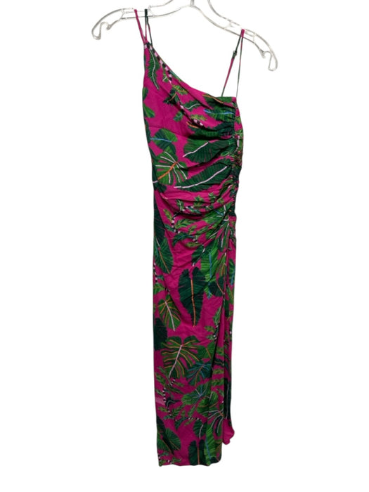 Farm Rio Size S Green, Pink & Multi Viscose Leaf Print Leg Slit Dress Green, Pink & Multi / S
