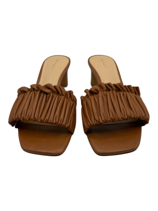 Reformation Shoe Size 6.5 Brown Leather Square Toe Rouched Block Heel Sandals Brown / 6.5